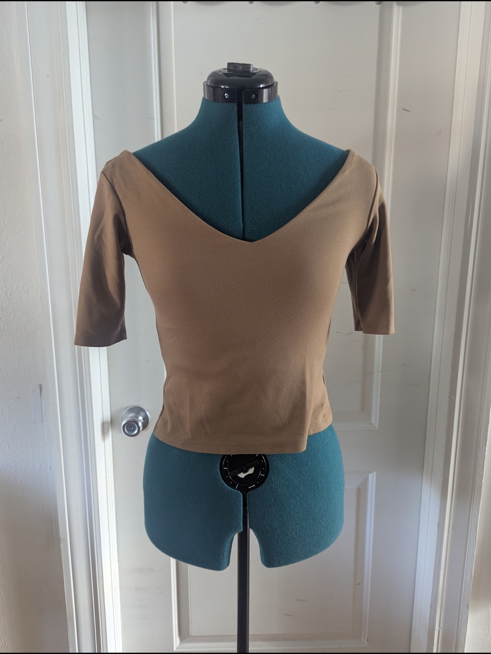 Brown V-Neck Fitted Women's Top